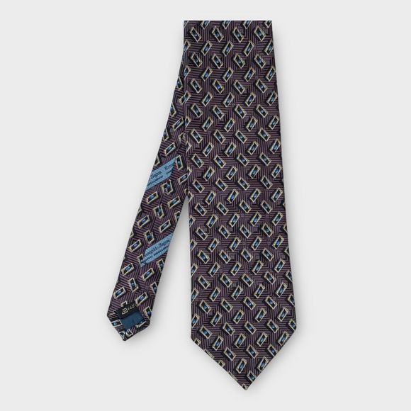 $210 Ermenegildo ZEGNA Exclusive Mens Designer Necktie SILK Geometric 56L x 3.75 - Picture 6 of 11